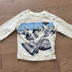 GAP Cream Long-Sleeve Tee with Blue & Navy Pixar Cars Graphic